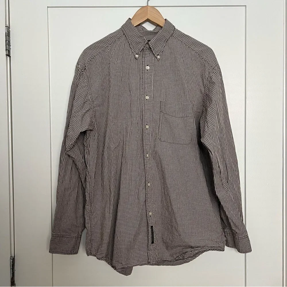 Banana Republic Shirt Mens Large Brown Checkered Long Sleeve Button Down Classic